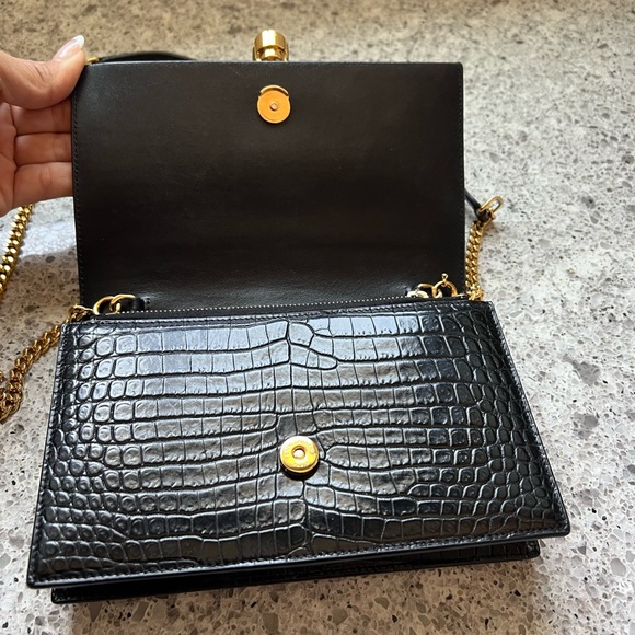 Saint Laurent Kate Medium Tassel in Crocodile Embossed Black Leather - Picture 14 of 15